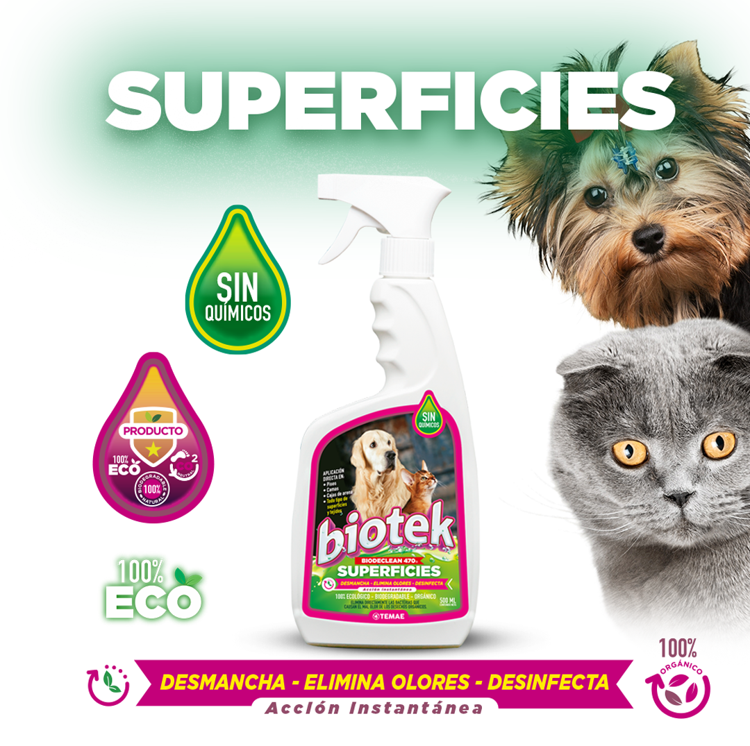 Limpiador y Eliminador de Olores Biotek Superficies Mascotas 500 Ml
