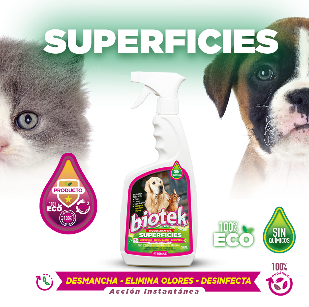 Limpiador y Eliminador de Olores Biotek Superficies Mascotas 500 Ml