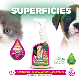 Limpiador y Eliminador de Olores Biotek Superficies Mascotas 500 Ml